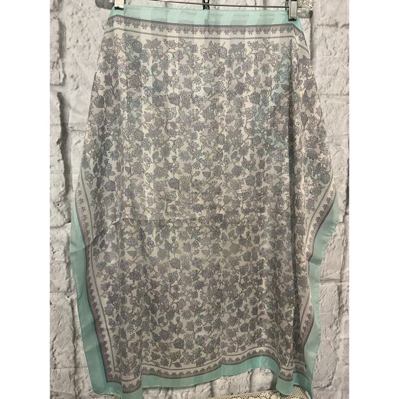 Silken Polyester By Berkshire Vintage Scarf Green Pink Floral - Picture 8 of 9